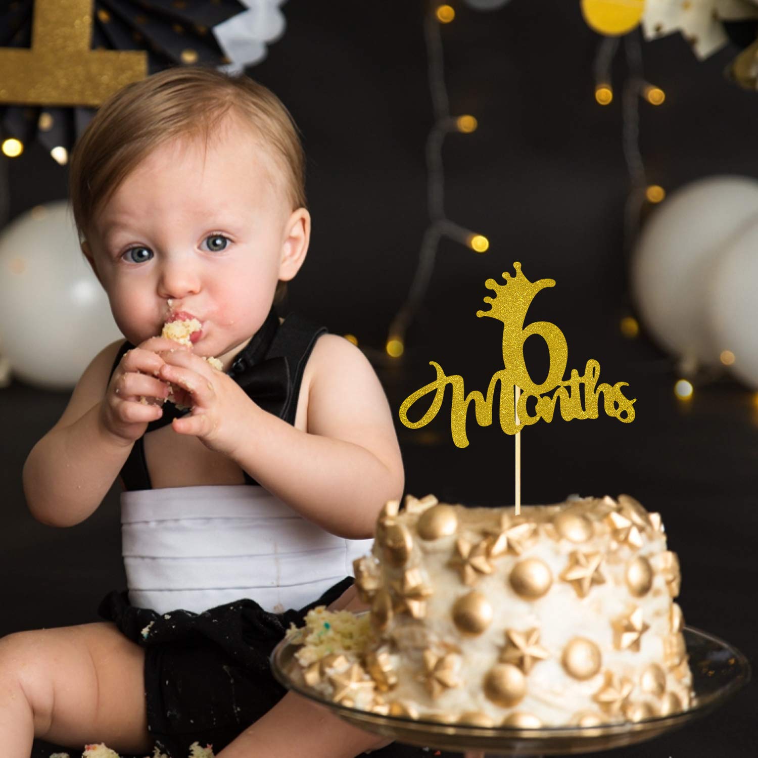 Festiko Gold 6 Months Crown Shape Cake Topper for Birthday Prince/Princess/Boy/Girl/Anniversary/Engagement/Celebration - Image 5 thumbnail