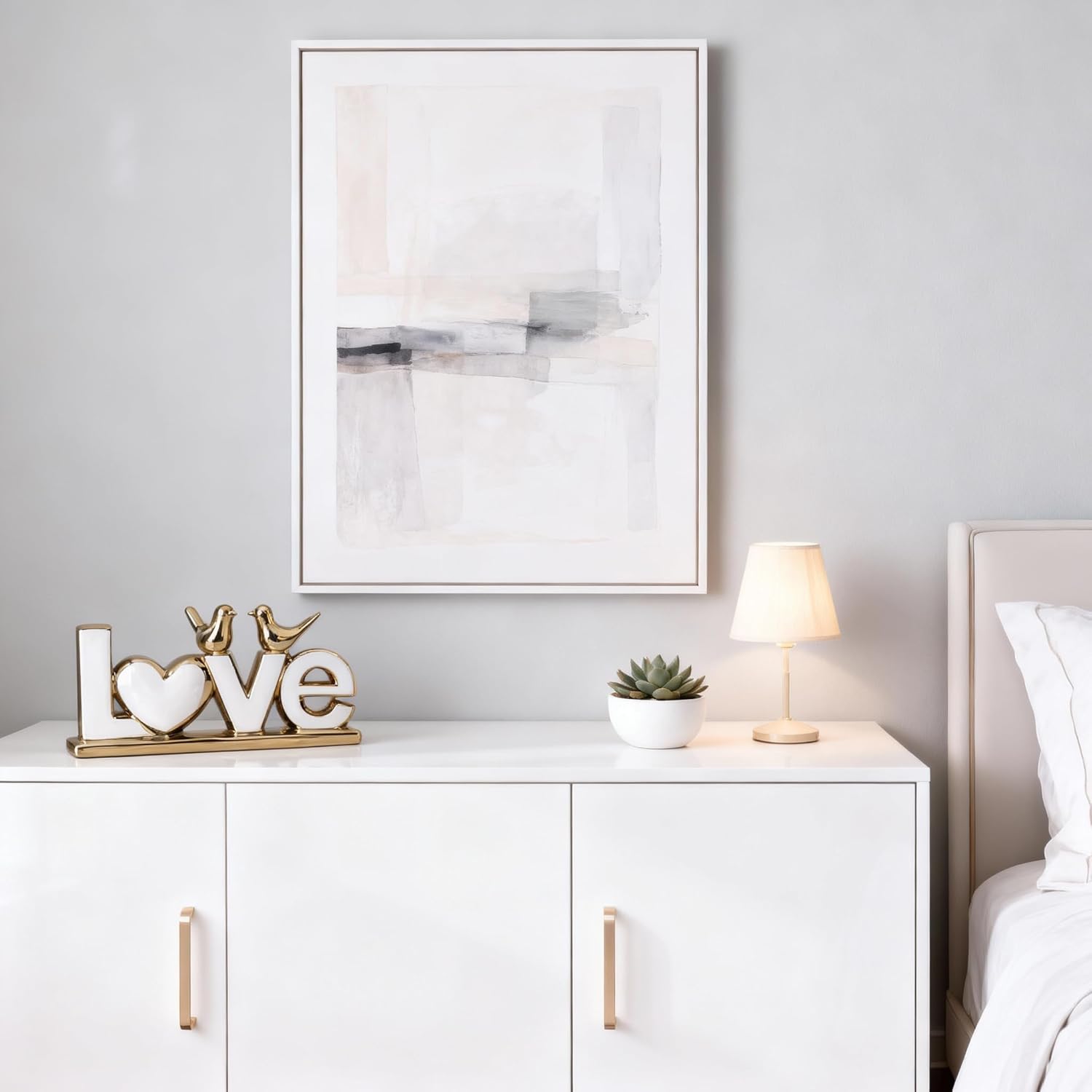 DOVDOV White and Gold Ceramic Love Sign Sculpture with Heart and Bird Statues, Modern Home Decor Accents for Living Room Coffee Table, TV Stand, Entryway and Shelf, Wedding or Housewarming Gift