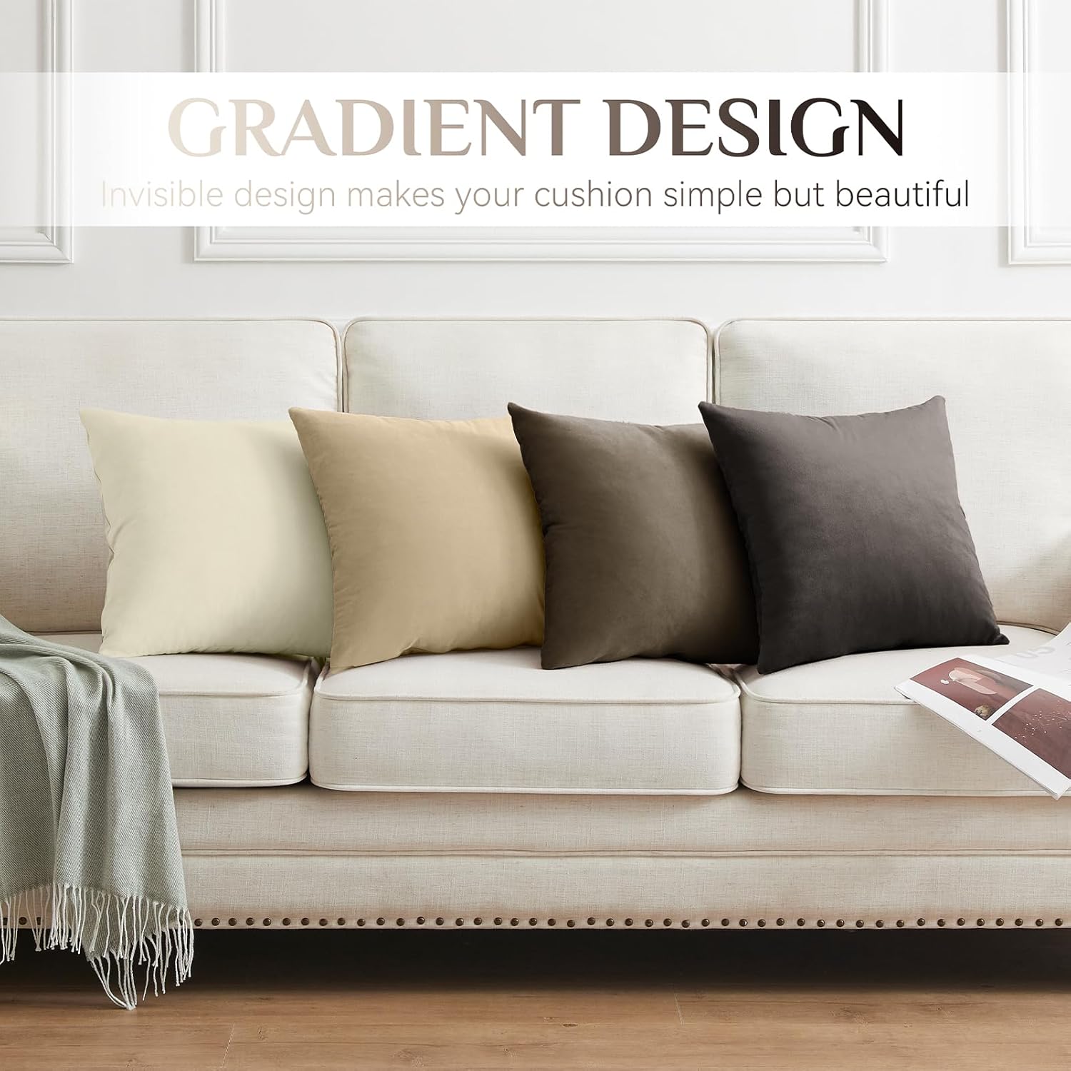 Softalker Throw Pillow Covers Set of 4, Velvet Soft Solid Colors Pillow Covers 20x20 Inch, Decorative Cushion Pillow Case for Couch Sofa Bedroom Living Room(Multi Gray/Brown)