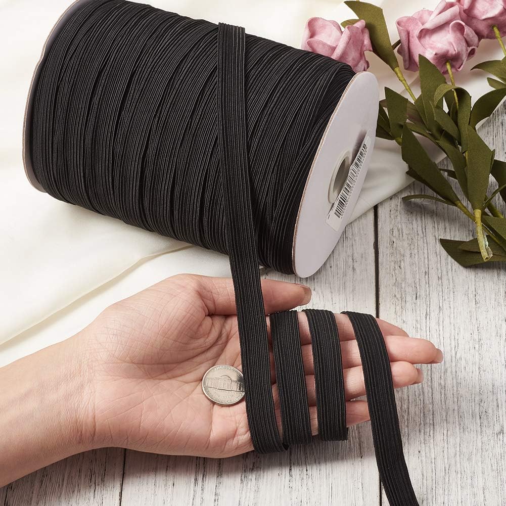Craftdady 100 Yards 13.5-14mm Black Elastic Band 1/2 Inch Braided Flat Elastic Cord Stretch Knit Elastic Rope for Sewing Crafting