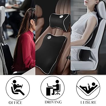 Car Lumbar Support Pillow And Car Neck Pillow Kit, Ergonomic Seat Headrest & Lumbar Cushion With Adjustable Strap For Neck Back Pain Relief,Pillow Lumbar Support Pillow 1 Set (Black