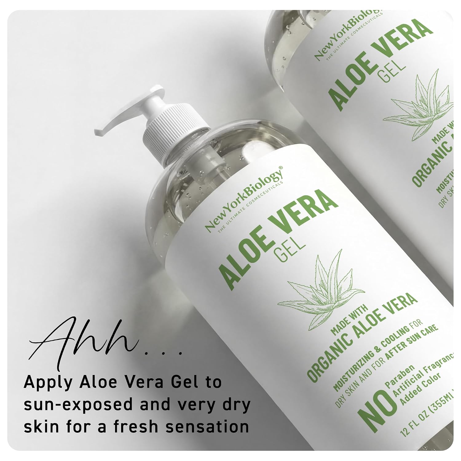 New York Biology Aloe Vera Gel for Face, Skin and Hair – From Fresh Organic Aloe Vera Plant – Moisturizing and Cooling Gel for After Sun Care and Very Dry Skin – 12 Fl Oz