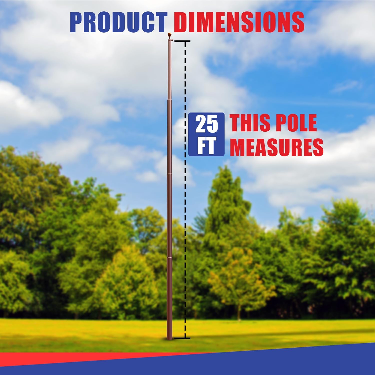 Super Tough USA-Made 25ft Heavy Duty Flag Pole for Outside House - Bronze Powder Coat - Residential In-Ground Flagpole - 4-Section High-Grade Aluminum - Includes All Accessories