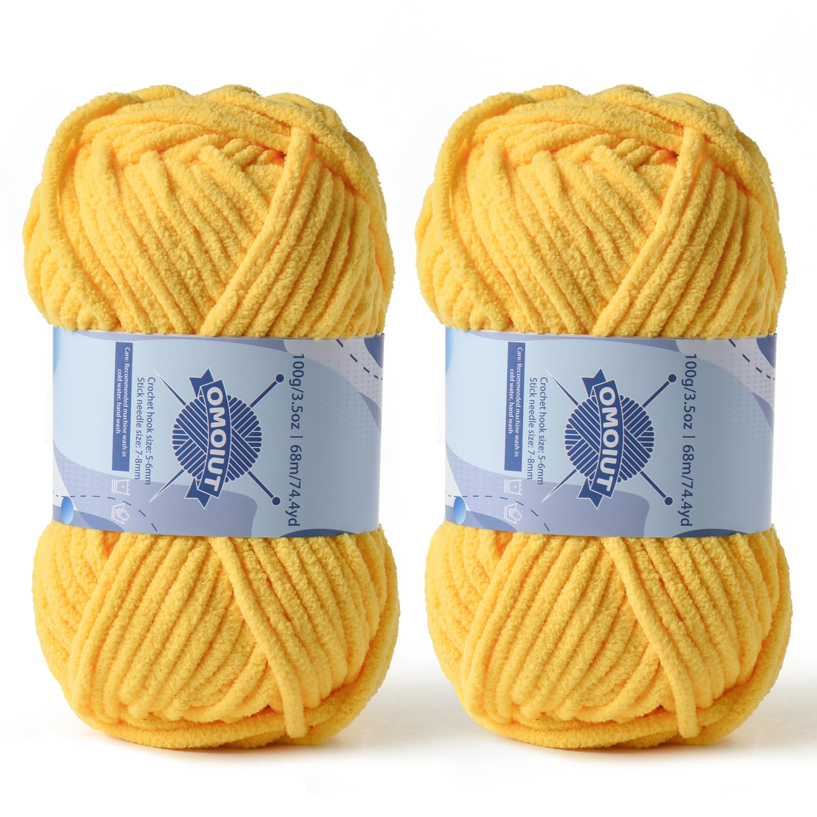 2 Pack Chunky Chenille Yarn for Crocheting, Baby Yarn for Crocheting Soft Blankets, Bulky Yarns for Crochet Amigurumi, 200g (148.7yds) Fluffy Velvet Yarns for Hand Knitting (2 Yellow)