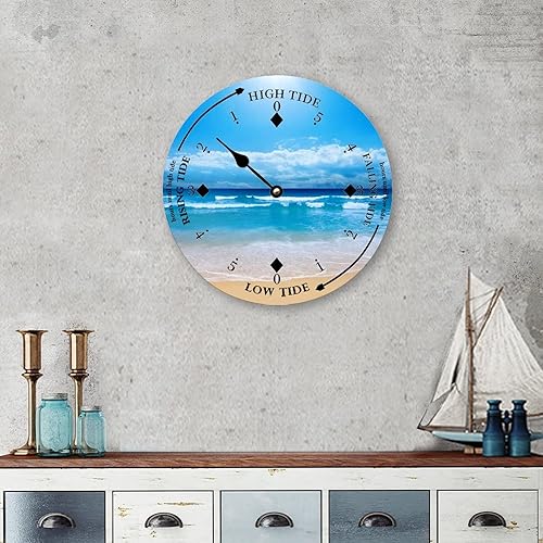 Miniatura 4 de Reloj de marea de madera, reloj de pared de madera costera, reloj de predicción de mareas de luna con marea alta y baja marea náutica, reloj de