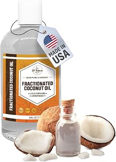 Organic Fractionated Coconut Oil (8 oz) Premium Grade Non-GMO; Cold Pressed | 100% Pure Fractionated Coconut Oil for Skin, Face, Hair, Soap Making | Ideal Carrier for Essential Oils | 8 FL OZ