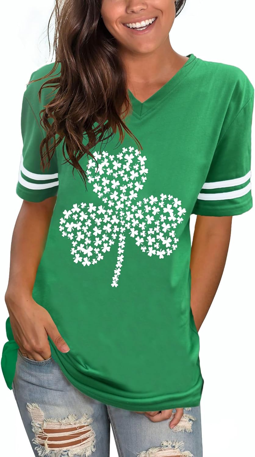 OJLPHH St. Patrick's Day Shirt Women Shamrock Graphic Tee V-Neck Short Sleeve Lucky Irish T Shirt - Image 4