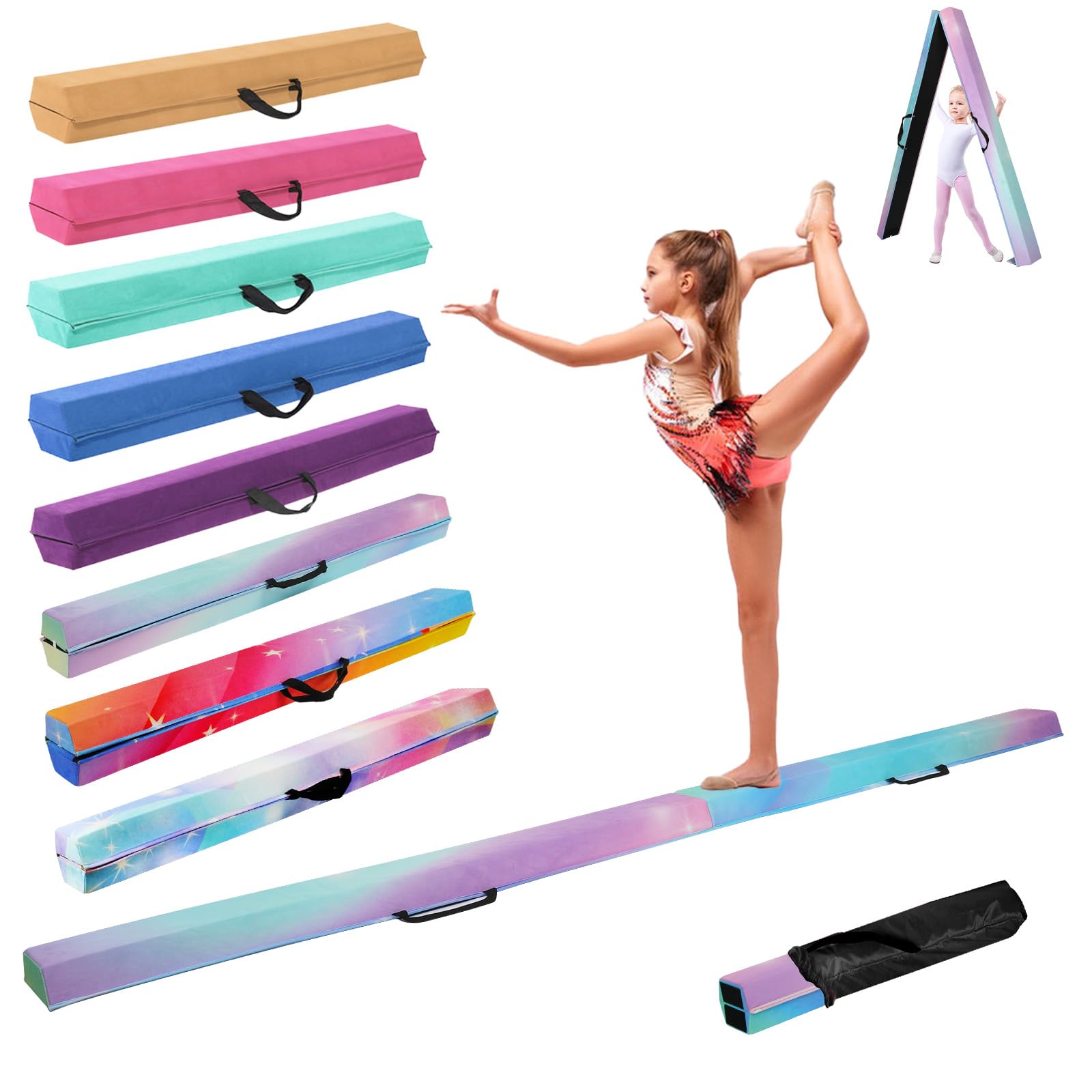 Viga de Equilibrio Gimnasia 270 cm, Barra de Gimnasia Plegable Portátil para Entrenamiento con Base de Goma Antideslizante para Niños, Principiantes y Gimnastas Profesionales