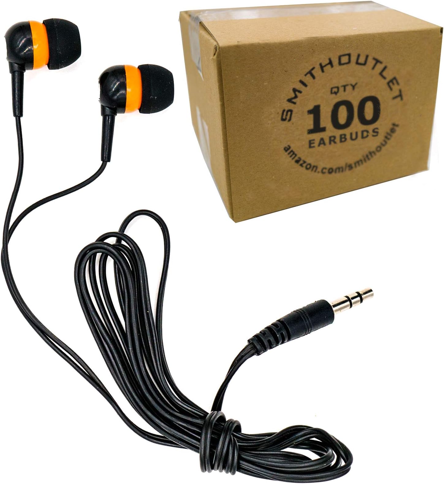 SmithOutlet 100 Pack Orange/Black/Chrome Bulk Earbuds Silicone Tip Headphones