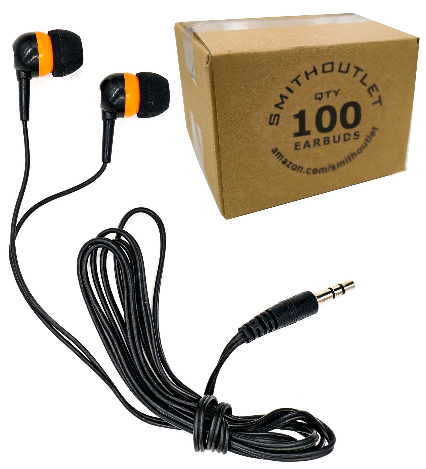SmithOutlet100 Pack Orange/Black/Chrome Bulk Earbuds Silicone Tip Headphones