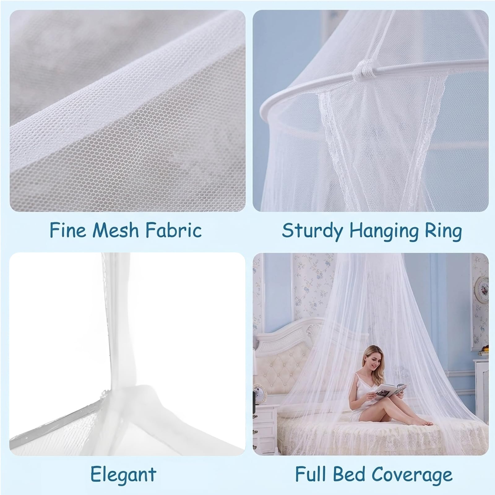 Travel Mosquito Net, Mosquito Net for Bed, Portable Bed Canopy for Double Bed, Lightweight Round Mosquito Net for Travel and Home Use — view 3