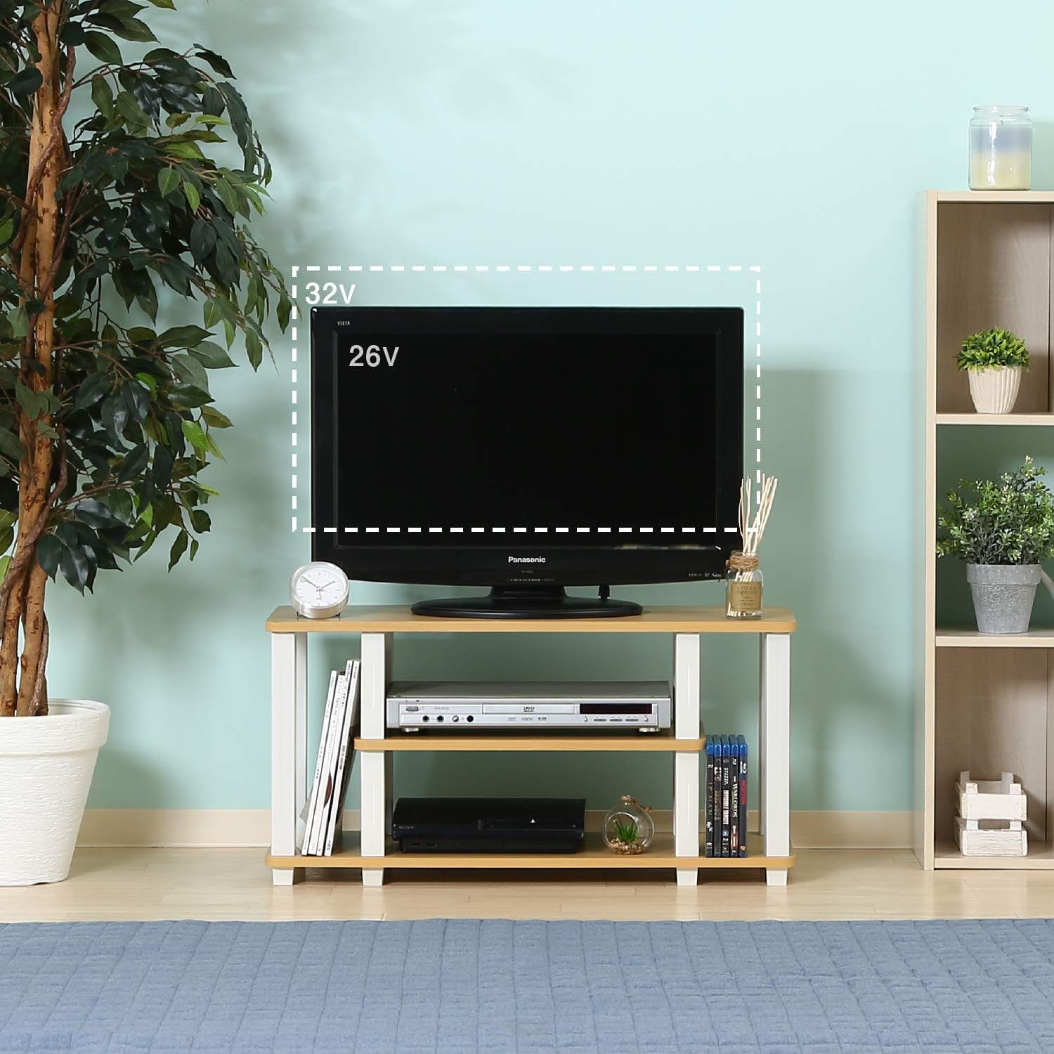 Fuji Boeki 99911 TV Stand, Compatible with 32-Inch Models, Low Type, Width 31.5 inches (80 cm), Natural, White, Lightweight, Easy Assembly, Fit