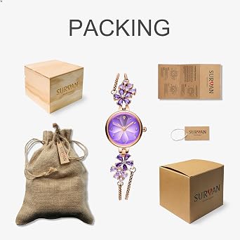 Women Watch Japanese Quartz Fashion Wrist Watch for Women 18K Yellow Gold Ion Plated Rose Gold Tone Stainless Steel/Brass Strap with Diamond Ladies Bracelet Watch, Purple, Classic