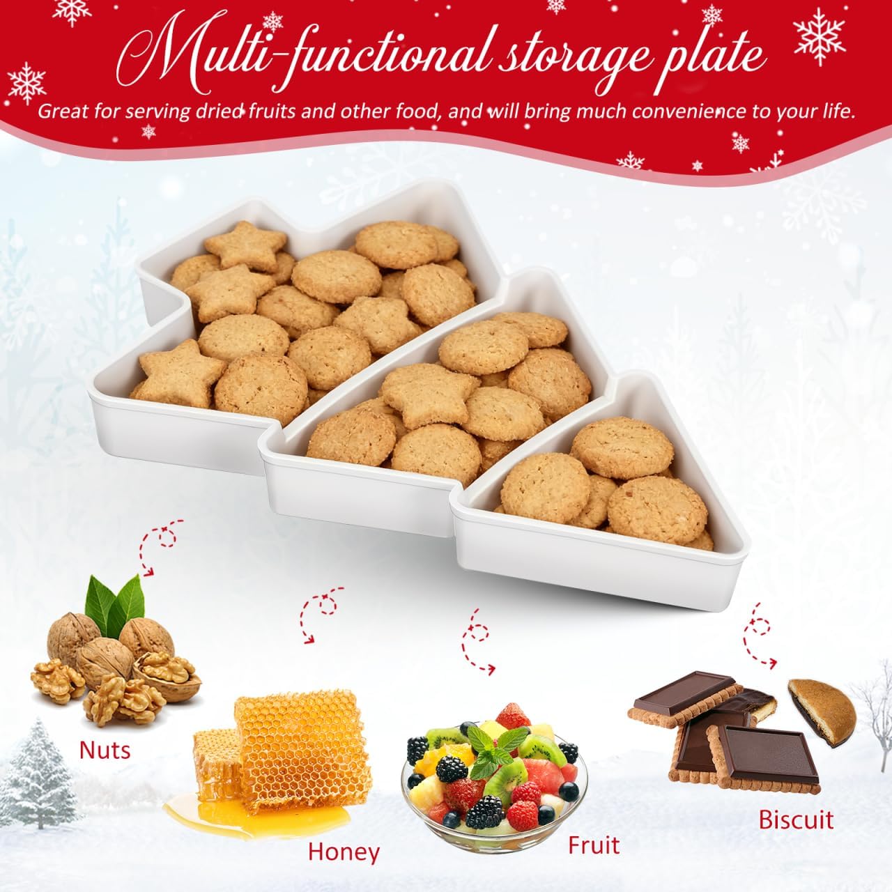 Kichvoe 2Pcs Christmas Tree Shaped Plates - Plastic Snack Appetizer Tray | Multifunctional Food Serving Plate for Home Party, Holiday Dessert Platter