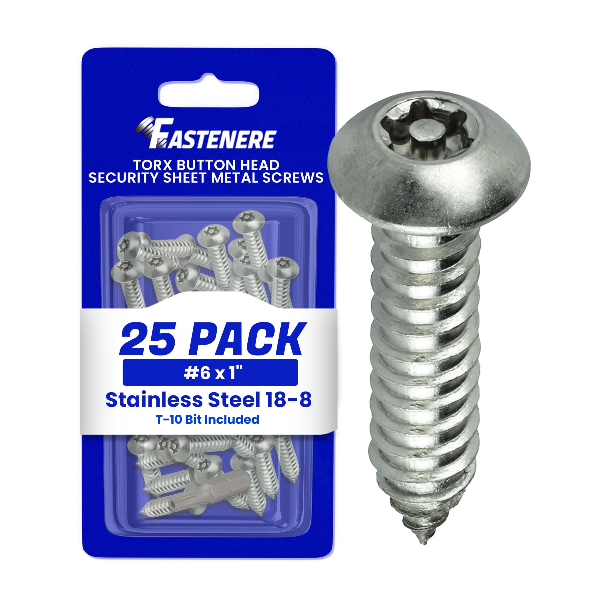 Fastenere Torx Security Sheet Metal Screws - #6 x 1" (25-Pack) Button Head, Tamper-Resistant, Anti Theft Stainless Steel Screws for Higher Level of Safety & Secure Fastening Solution