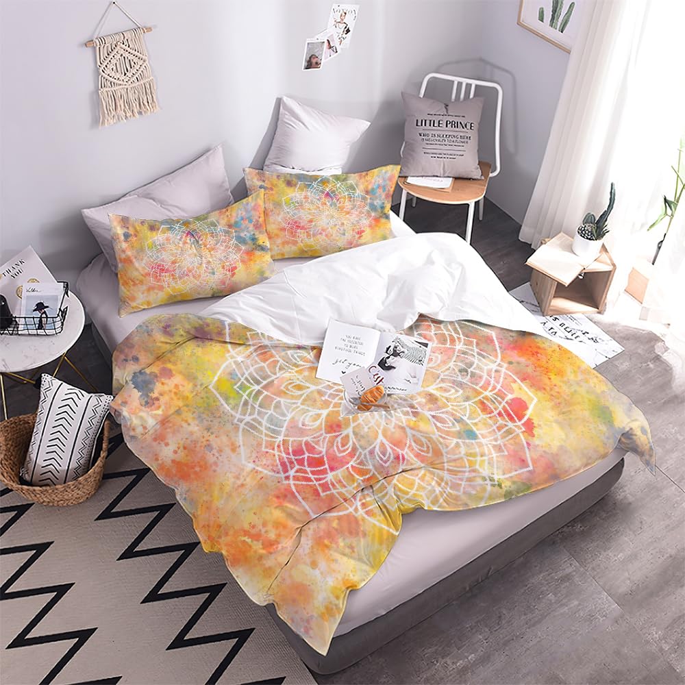 3D Mandala Bettwäsche Set 135x200 cm 4teilig Microfaser Warme Sommer Weich Bettwäsche Retro Boho Bettbezug Kinderbettwäsche mit 2 Kissenbezug 80x80 cm（Stil 205-8）
