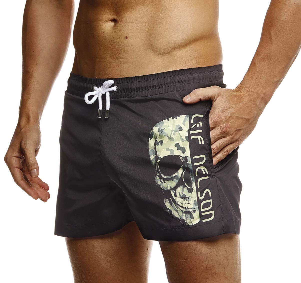 Leif Nelson Herren Sommer Badeshorts mit Taschen Moderne Männer Badehose Herren Schwimmhose-Beachshorts Coole Jungen Totenkopf Strand shorts kurze Hosen Freizeithosen LN92530
