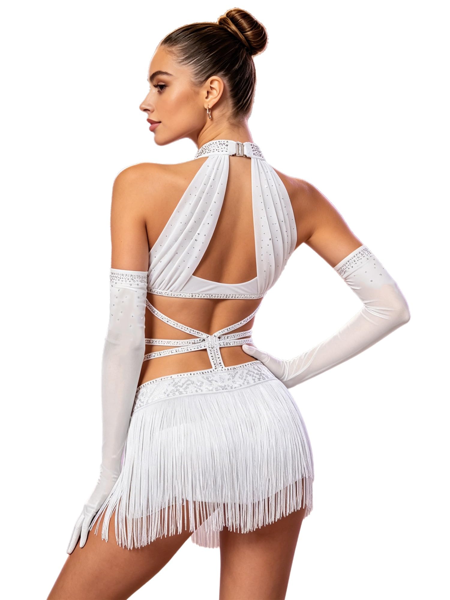 Yhong Donna Danza Sala Salsa Latina Vestito Ballo Spettacolo Guanti da Danza in Maglia Abito da Ballo Salsa Vestito Spettacolo Latino Festa