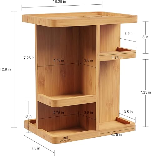 Miniatura 2 de Lavish Home Organizador de maquillaje – Carrusel giratorio ecológico compacto y moderno de bambú para el cuidado de la piel y tocador para