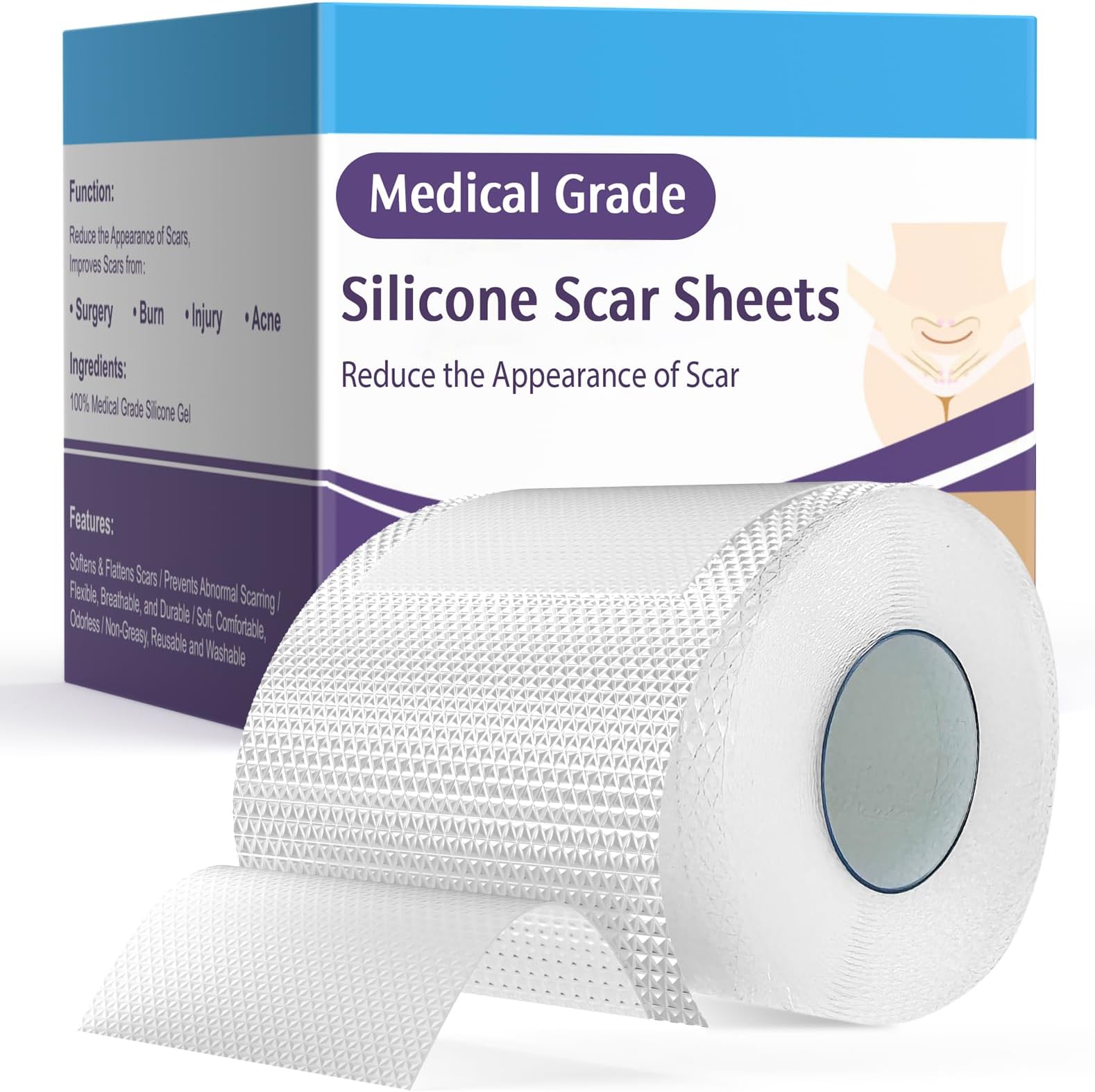 Clear Silicone Scar Sheets - 1.6" x 120" 3M Roll - Medical Grade Silicone Scar Tape, Extra Long Scar Tapes for C-Section, Tummy Tuck, Keloids, Surgical Scars, etc - 1 Pack