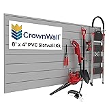 CrownWall PVC Slat Wall Panels Garage Wall Organizer Storage System | Heavy Duty Organization and Easy Installation | 6 Inch - 8ft by 4ft (32 sqft) Section, Graphite