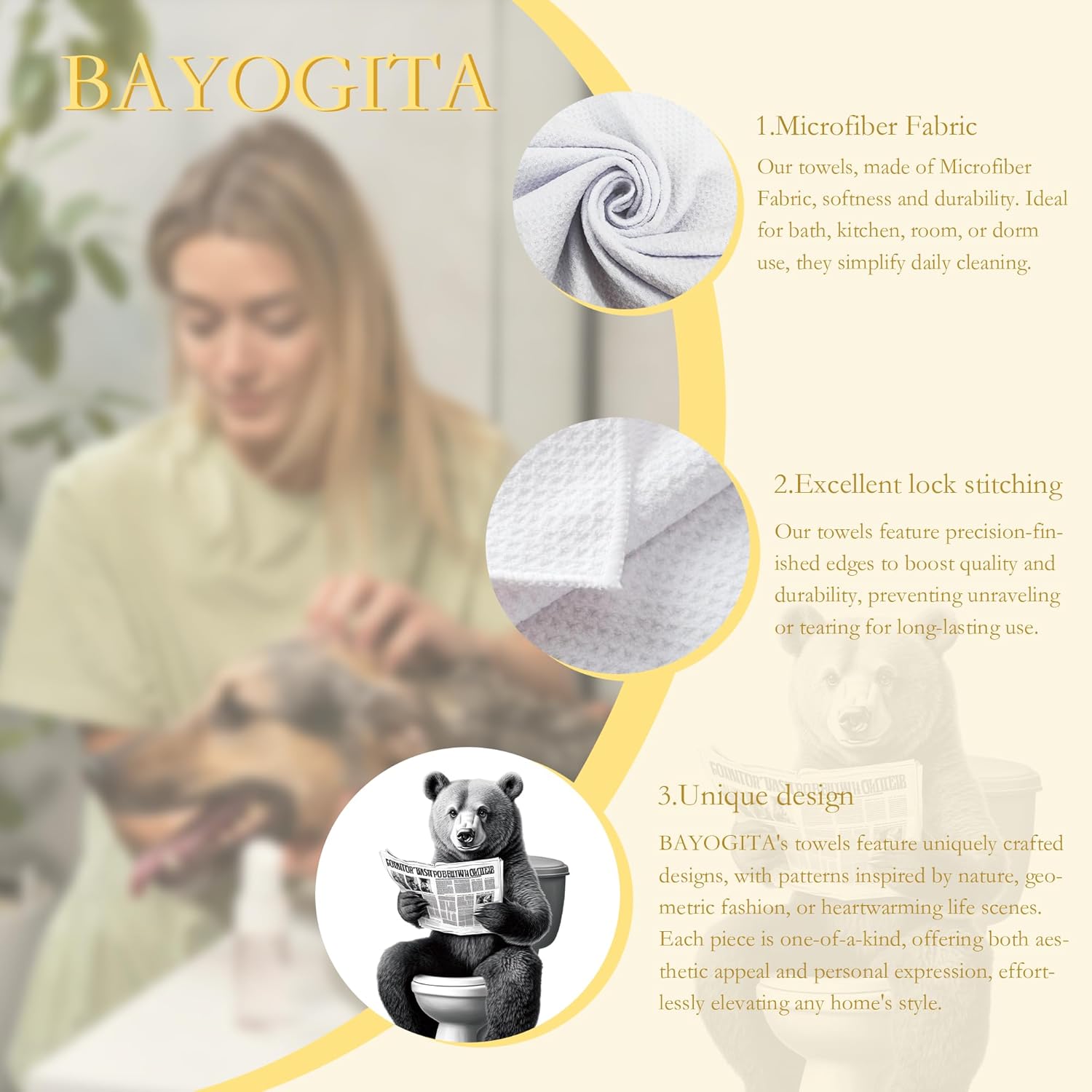 Funny Newspaper Bear Bathroom Hand Towels, Gifts for Bear Lovers Women Men Decorative Hand Towels for Bathroom Washroom Restroom Decor, 16x24 Inch - Image 6