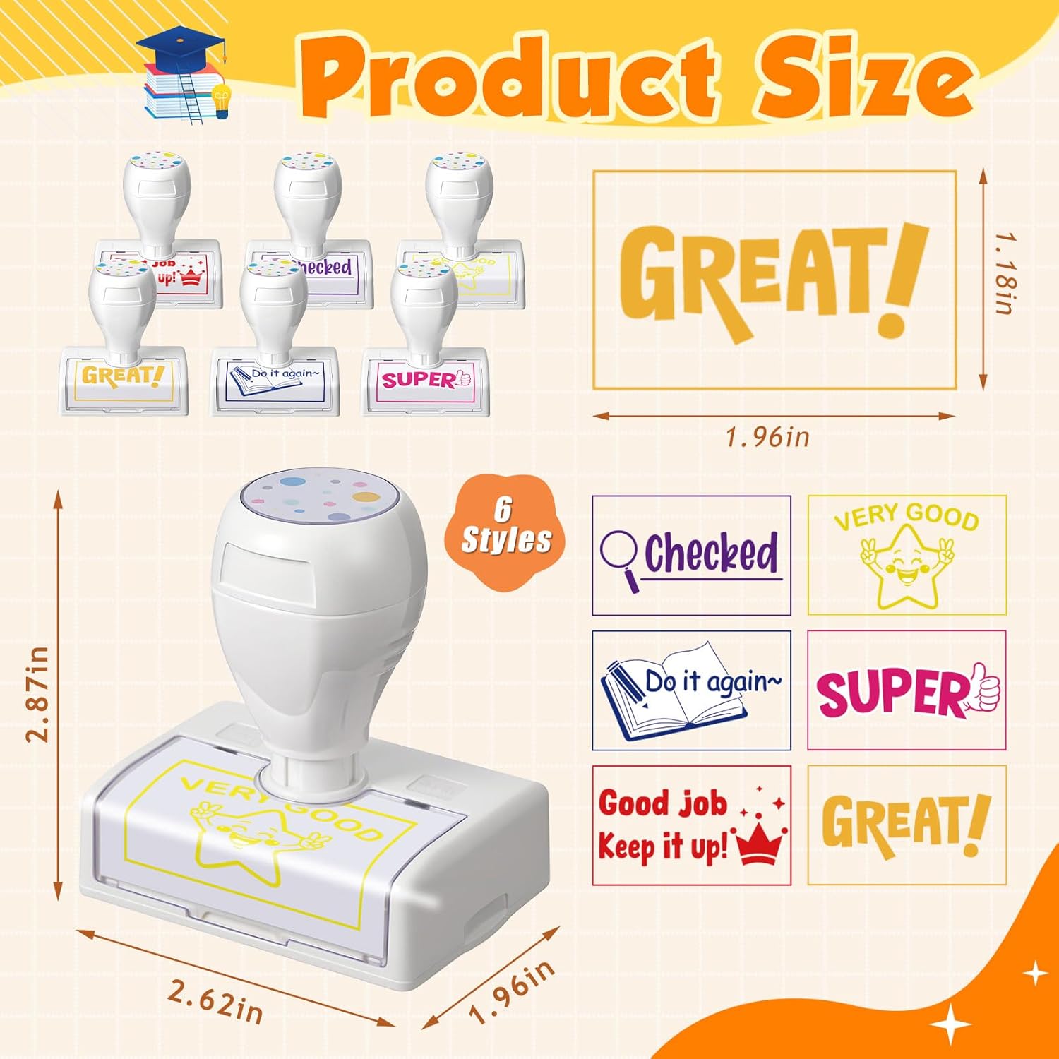 Feifeiya 6 Pcs Teacher Stamps for Grading Self Inking Checkbox Grading Refillable Completed Learning Classroom Stamps, Teacher Gifts for Back to School Student Homework Supplies (Positive Style)