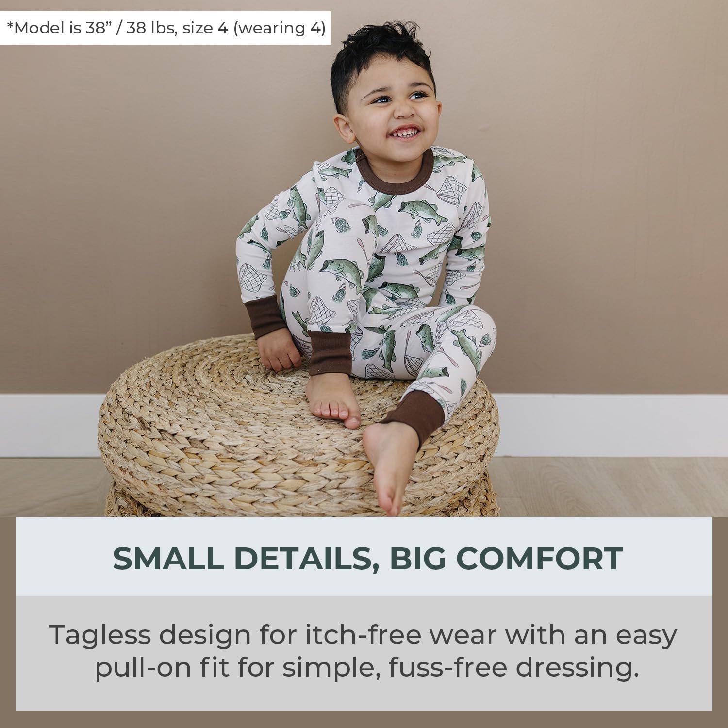 Pobibaby Kids Cotton Pajamas, 2-Pack Long Sleeve Snug Fit Pajama Sets, Tagless Soft Stretch Sleepwear for Toddler
