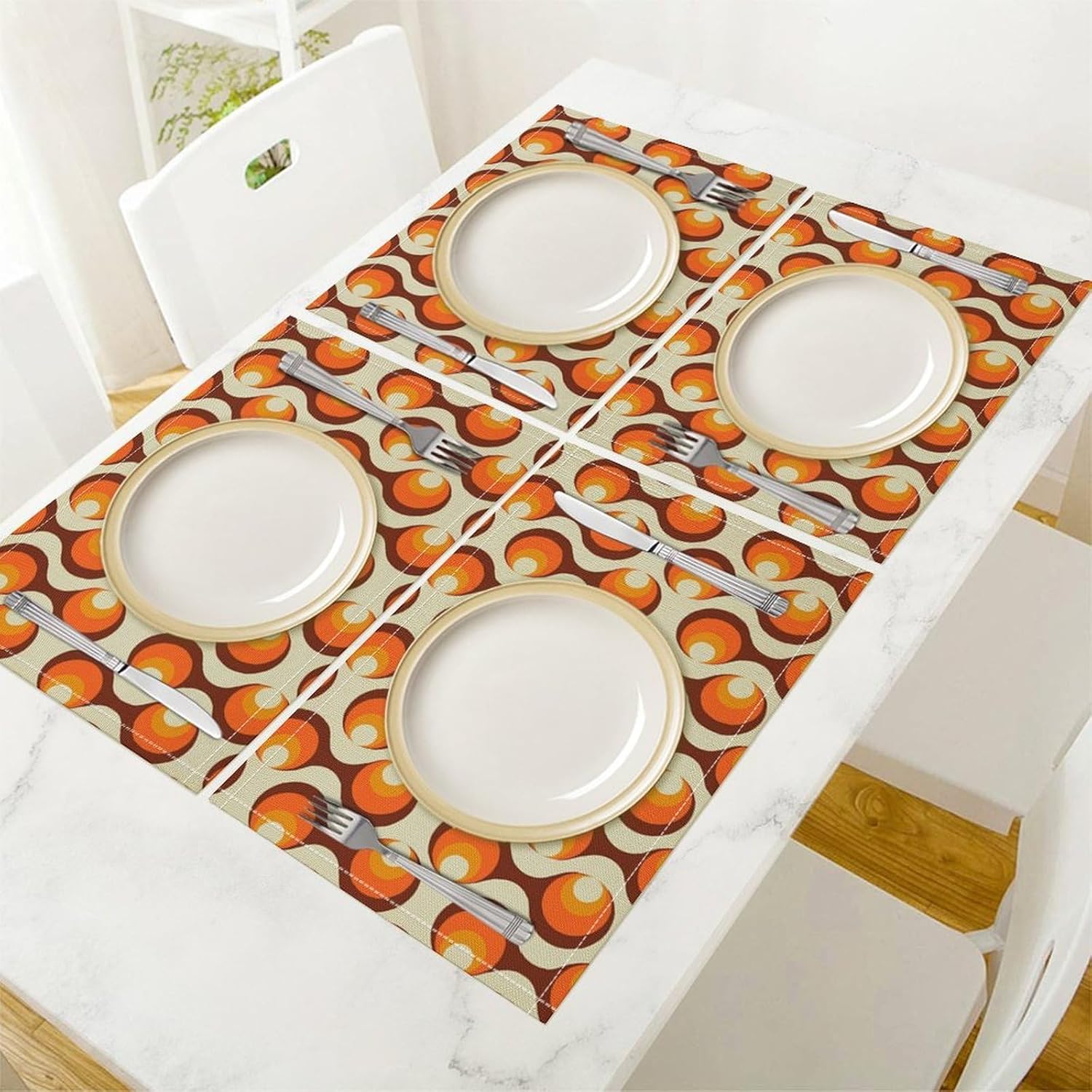 Geometric Vintage Placemats Set of 6,Groovy Bauhaus Vintage 70S Abstract Art Geometric Pattern Placemats Table Mat for Home Dining Table Kitchen Party Decor 12x18in 6PCS