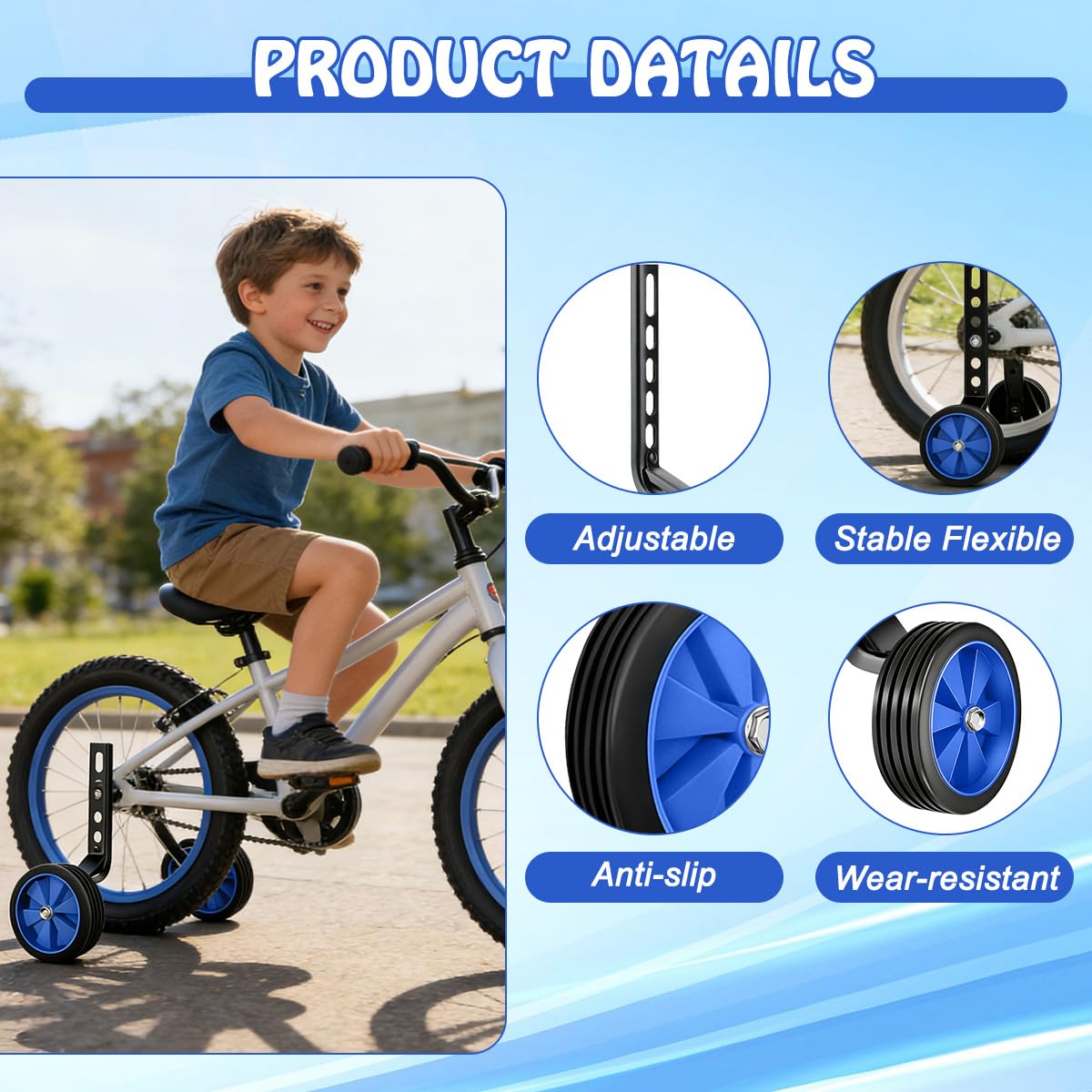 1 Paia Ruote Ausiliarie per Biciclette per Bambini, Rotelle Bicicletta Universali, Rotelle Regolabili Laterali per Biciclettas, Training Wheels per 12-20 Pollici Biciclettas (Blu) - 3