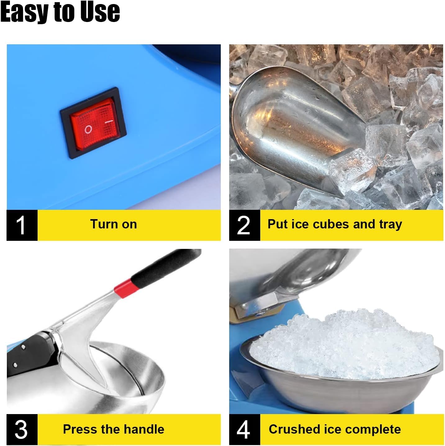 Elektrische Ice Crusher,Lightakai 220V 300W Elektrische Eiszerkleinerer Edelstahl Ice Eiswürfel Crusher 2200Rpm für Restaurants, Bars, Partys,Blau