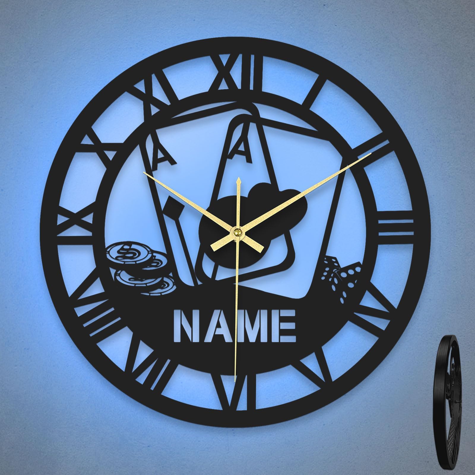 – Personalized Wall Clock - Custom Name Metal Clock with LED Lights, Silent Wall Clock 15.7” Round Iron Clock for Home Decor