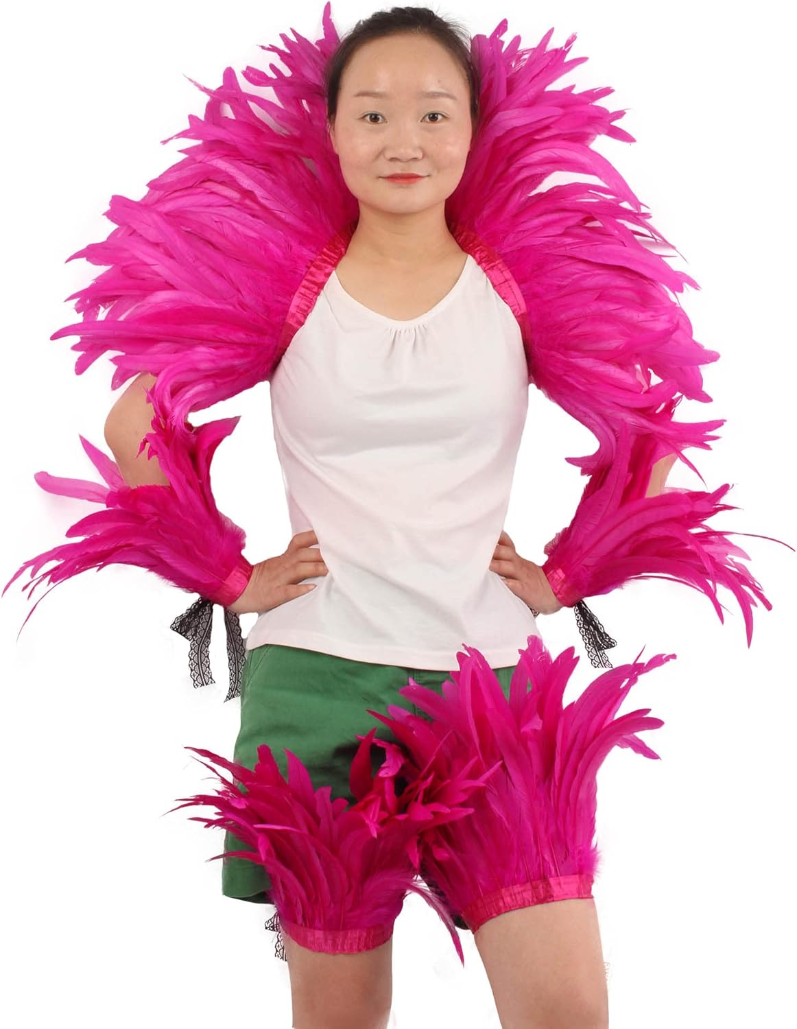 QI@XIA Feather Shawl 1 Pair of Wrist Cuffs and Leg Cuff for Women Witch Halloween Mardi Gras Cape Costumes Accessories