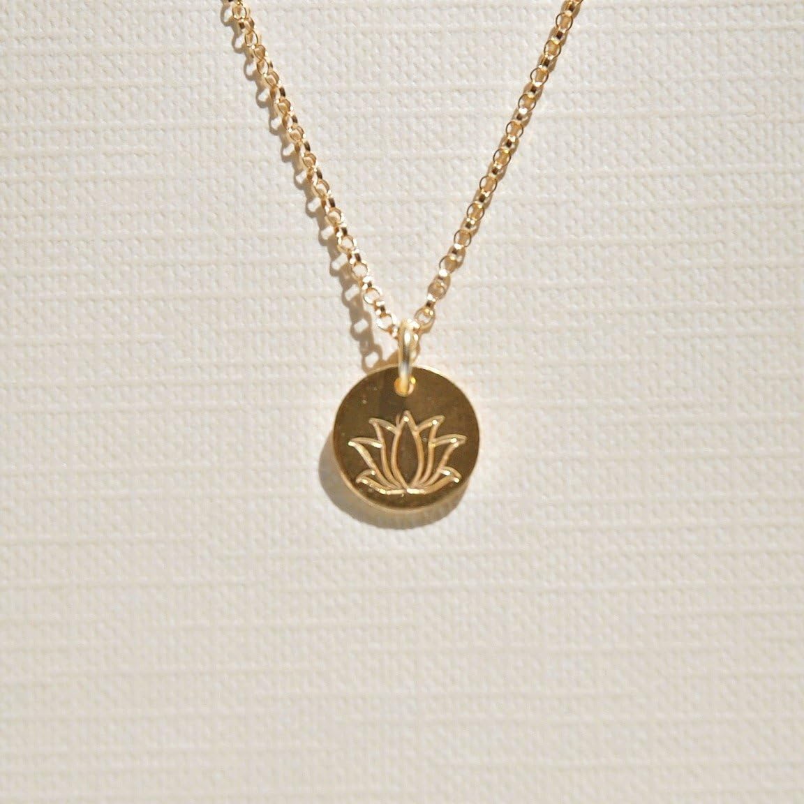Gold lotus necklace - gold vermeil lotus disk pendant - tiny flower satya yoga zen symbolic - simple everyday jewelry - Priya