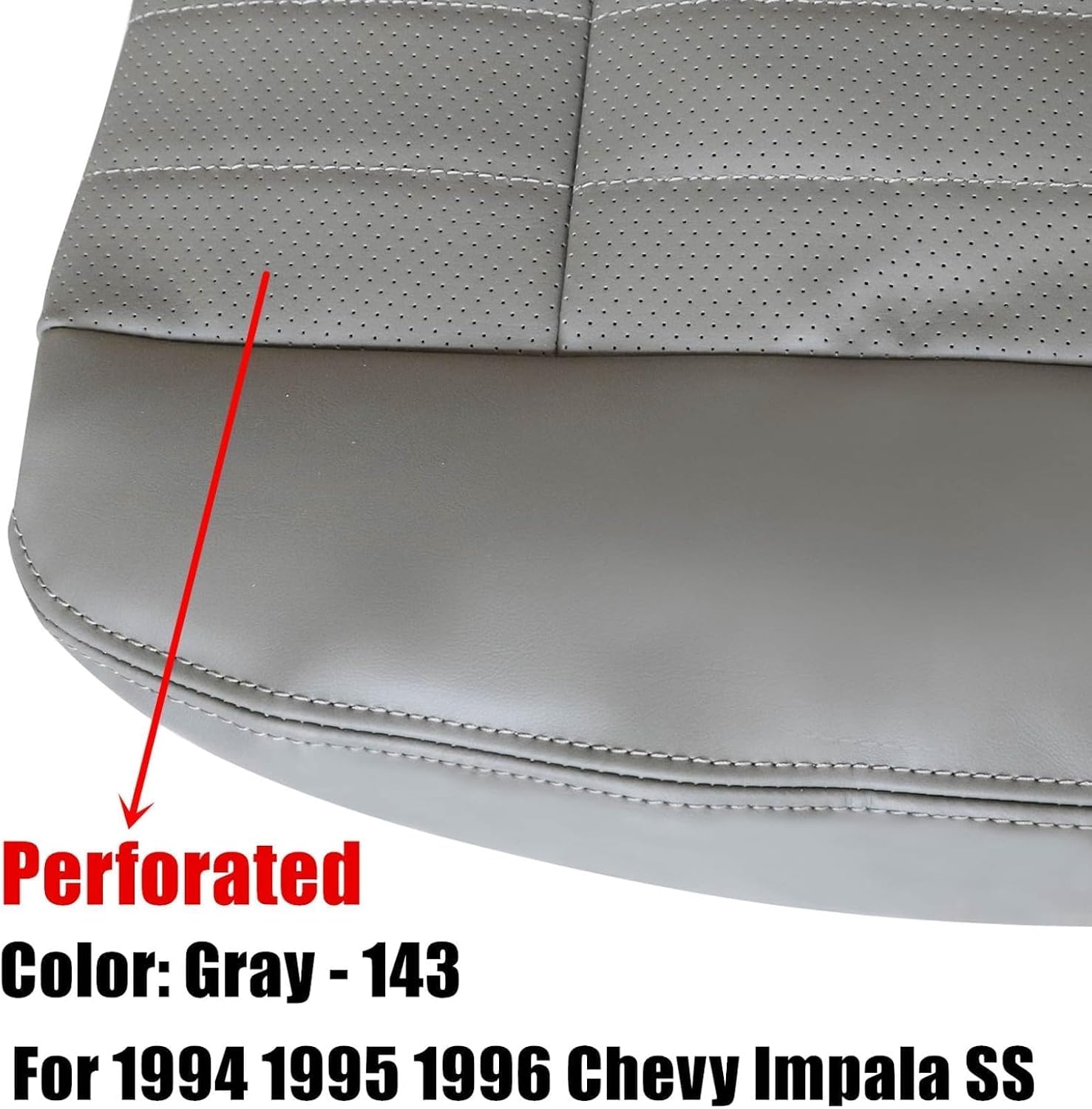 NLQR Front Driver Side Bottom Replacement Seat Cover Medium Gray 143 Microfiber Leather Compatible with Chevy Impala SS 1994 1995 1996