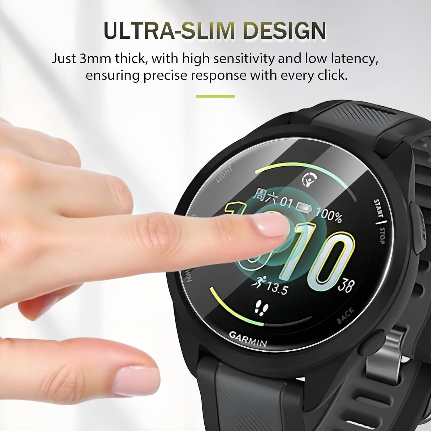 [3+2 Pack] Tempered Glass Screen Protector for Garmin Forerunner 165/165 Music with Dust Plugs, HD Tempered Glass Smartwatch Face Cover Protective Film Smooth Scratch Resistant