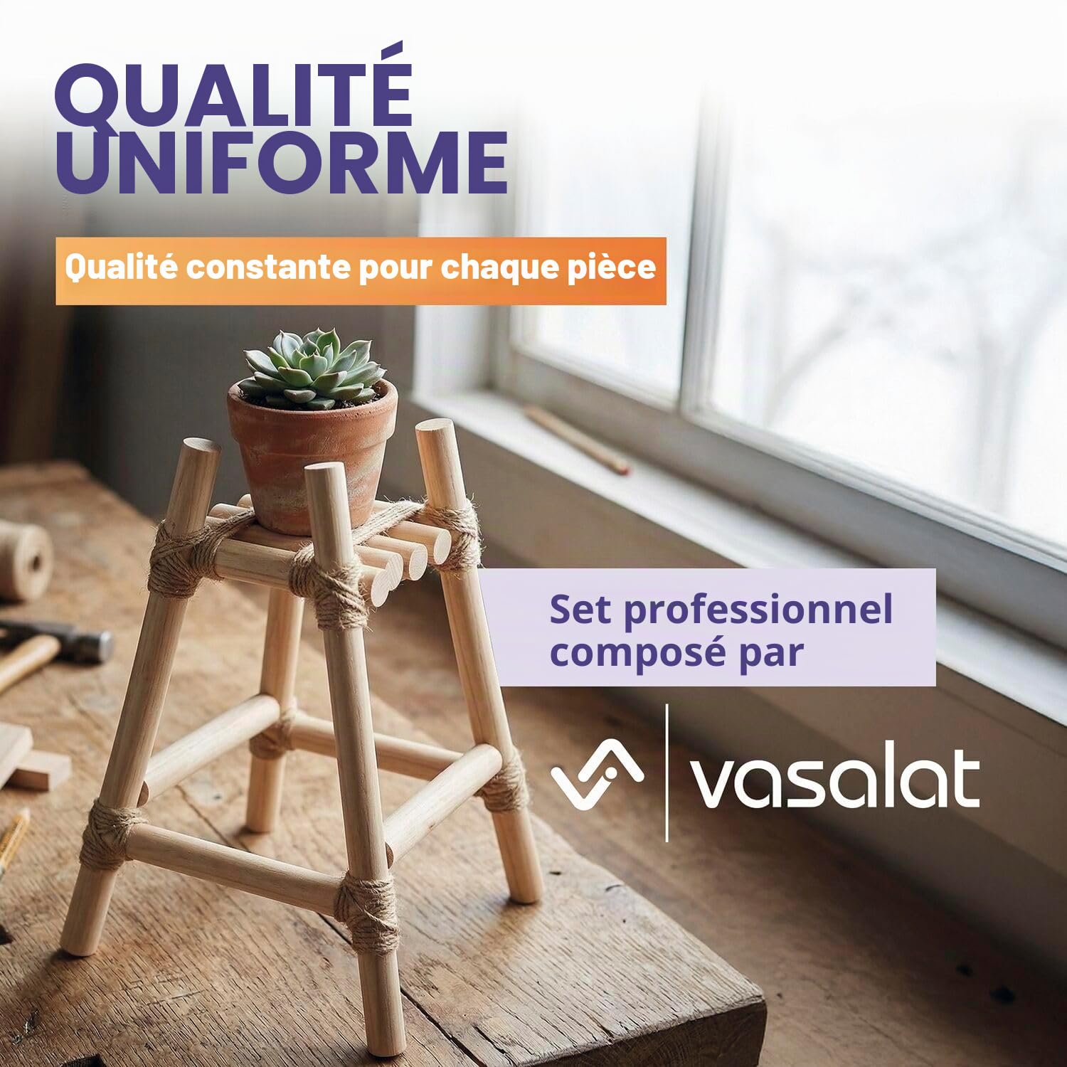 vasalat Lot de 6 bâtons en bois de hêtre lisse - 100 cm x 18 mm - Idéal pour les projets de bricolage