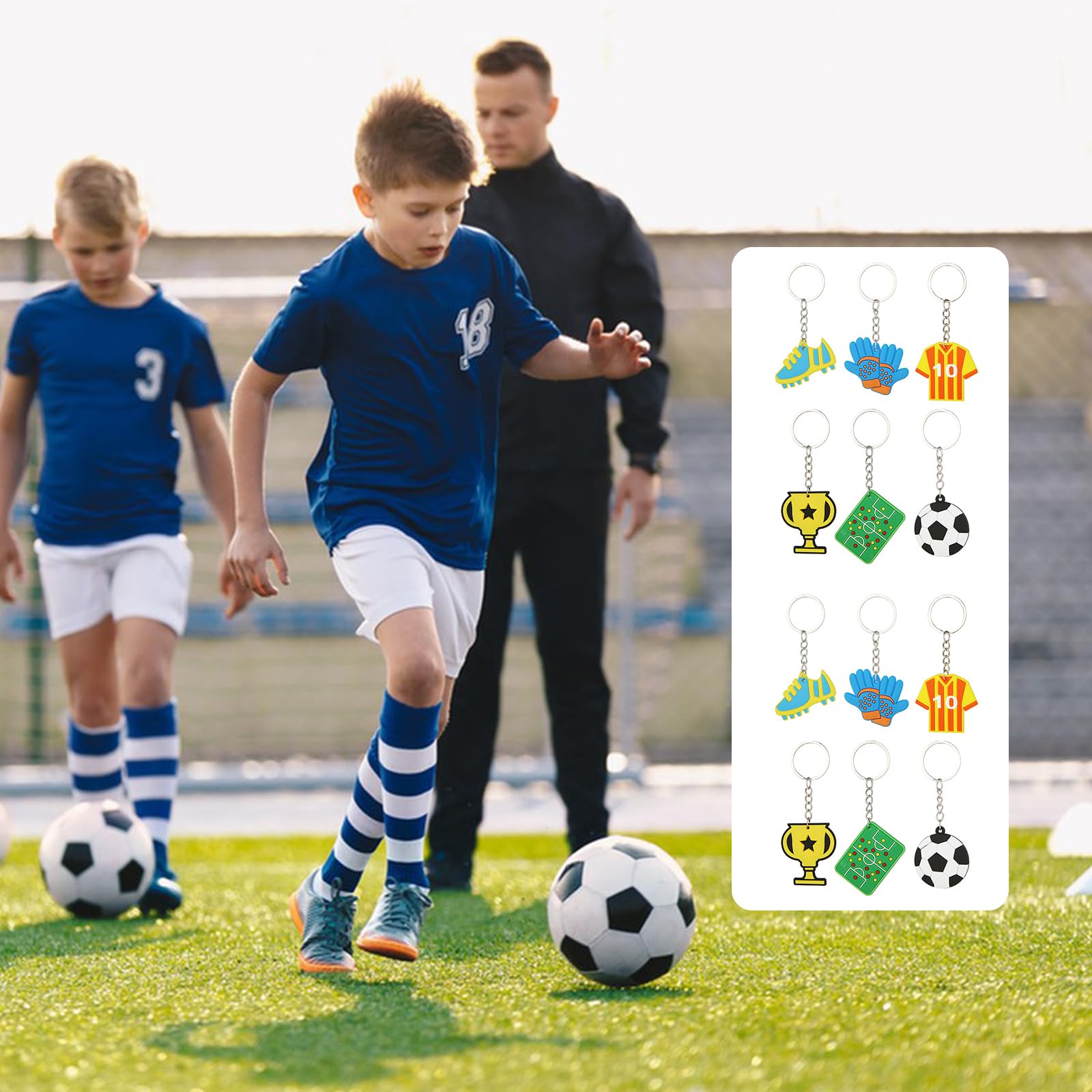 Portachiavi A Tema Calcio | Kit Da 12 In Silicone | Con Targhetta E Maglietta Miniatura | Regalo Per Bambini E Appassionati | Per Feste E Decorazioni