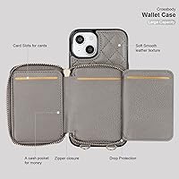 Vista 7 de Bocasal Funda tipo cartera cruzada para iPhone 14, con bloqueo RFID, de piel sintética, con cremallera, funda tipo cartera con función atril
