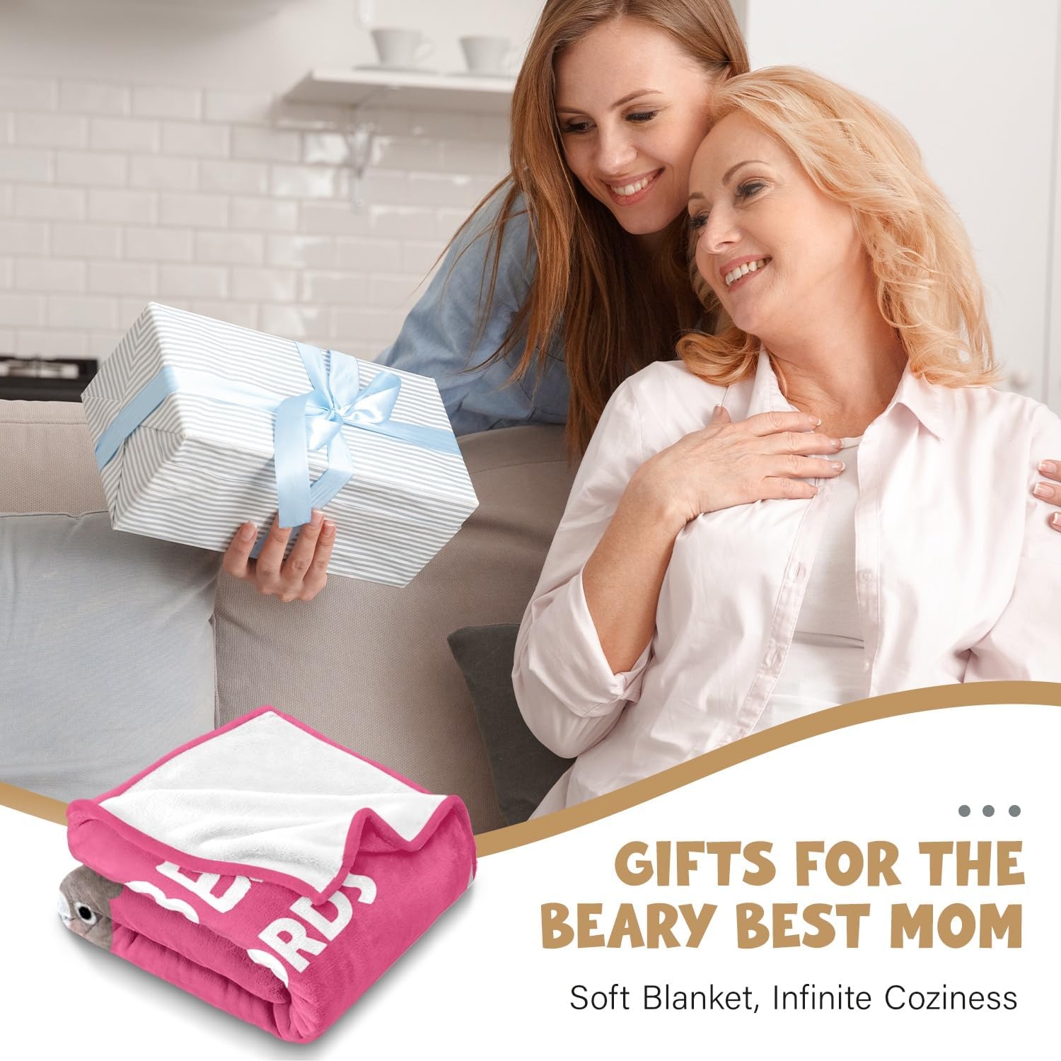 Gifts for Mom Birthday Valentines Day - You're the Beary Best Mom Blanket - Funny Mothers Day Christmas Birthday Gifts for Moms from Daughters Son - Present for New Moms - Mama Bear Blanket 50"X60" - Image 2