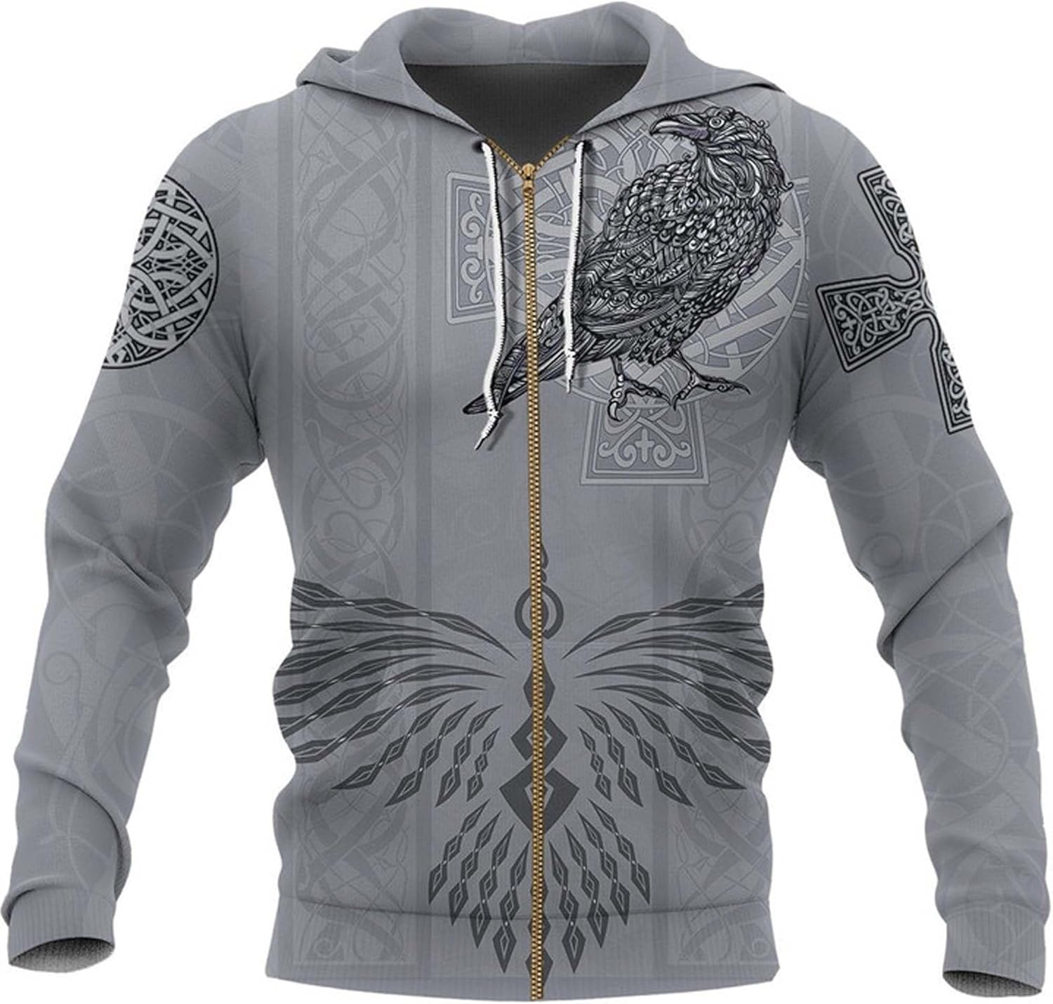 Viking Warriors Men's Full Zip Hoodies Norse Mythology Tattoo Casual Long Sleeve Sweatshirt Harajuku Jacket Gifts for Men