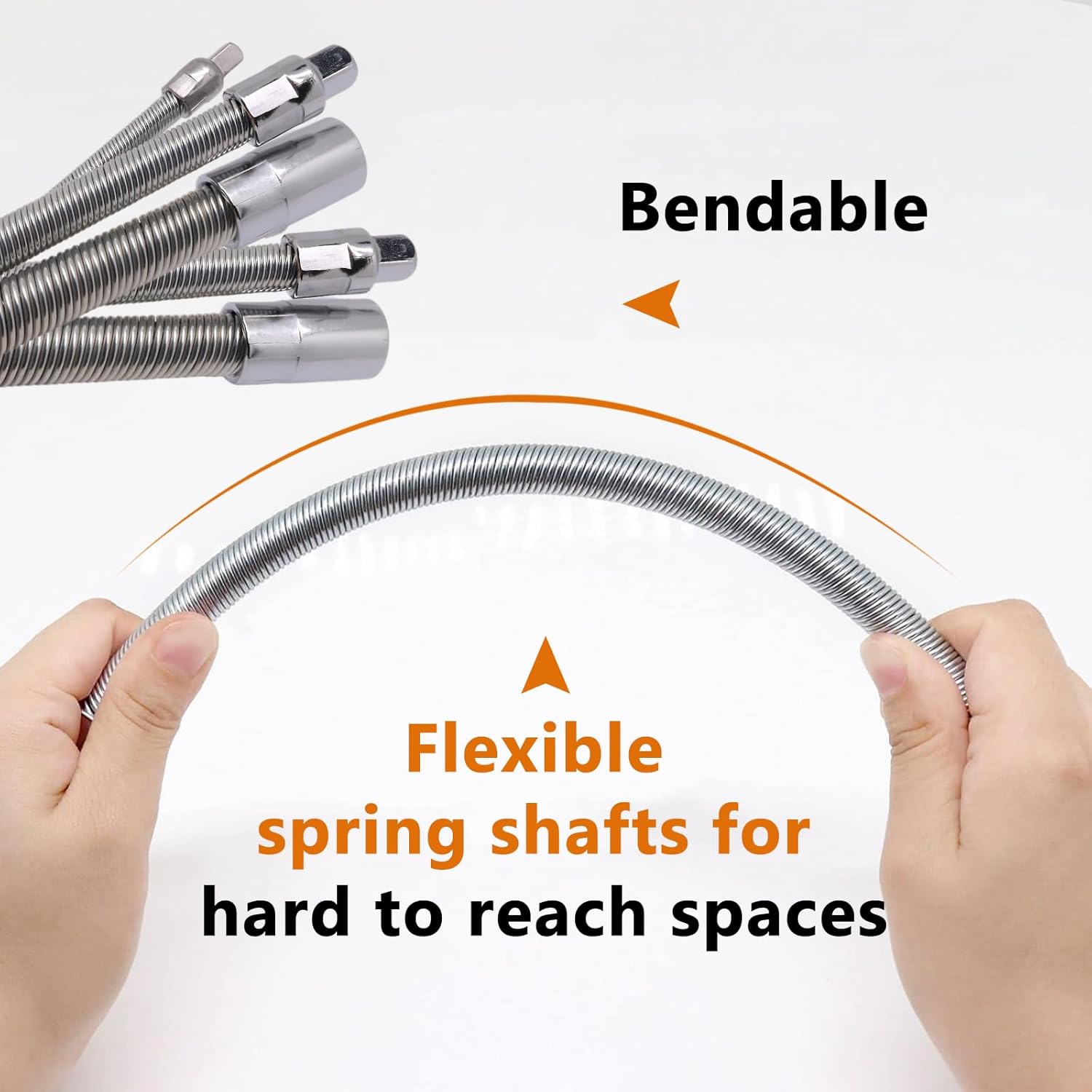 1/2" Flexible Socket Extension Bar Set, Bendable Wrench Extension Drive Socket Driver Handle 2Pcs (10 Inch, 14 Inch)