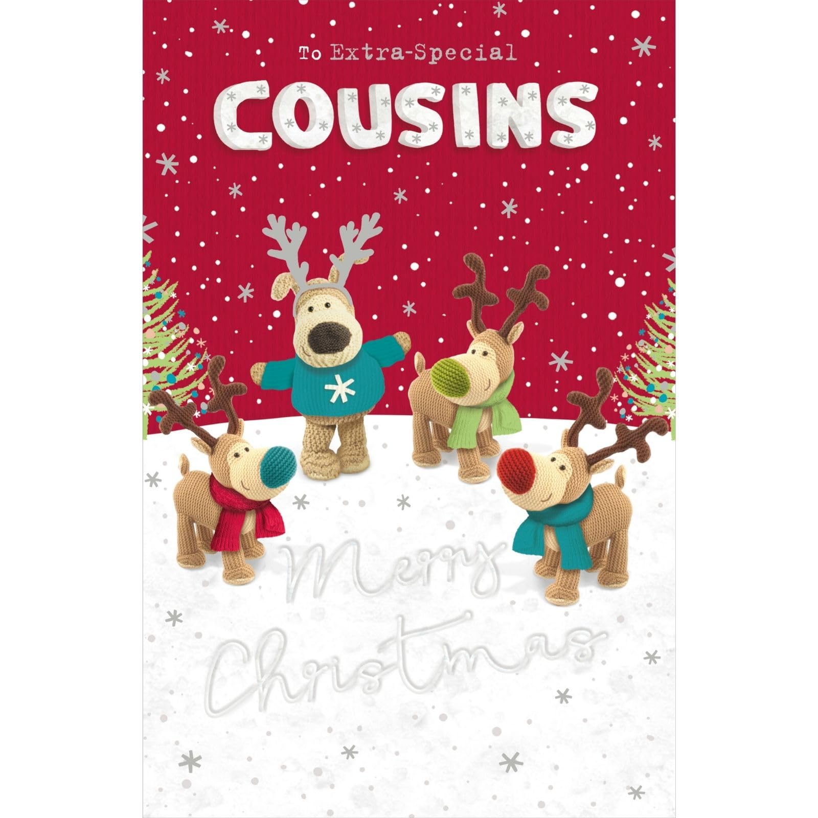 Boofle Extra-Special Cousins Christmas Card Reindeers Cute Xmas Greeting Cards Festive Design, Heartfelt Wishes, Charming Icons, Eco-Friendly, Posting Size, Meaningful Keepsake