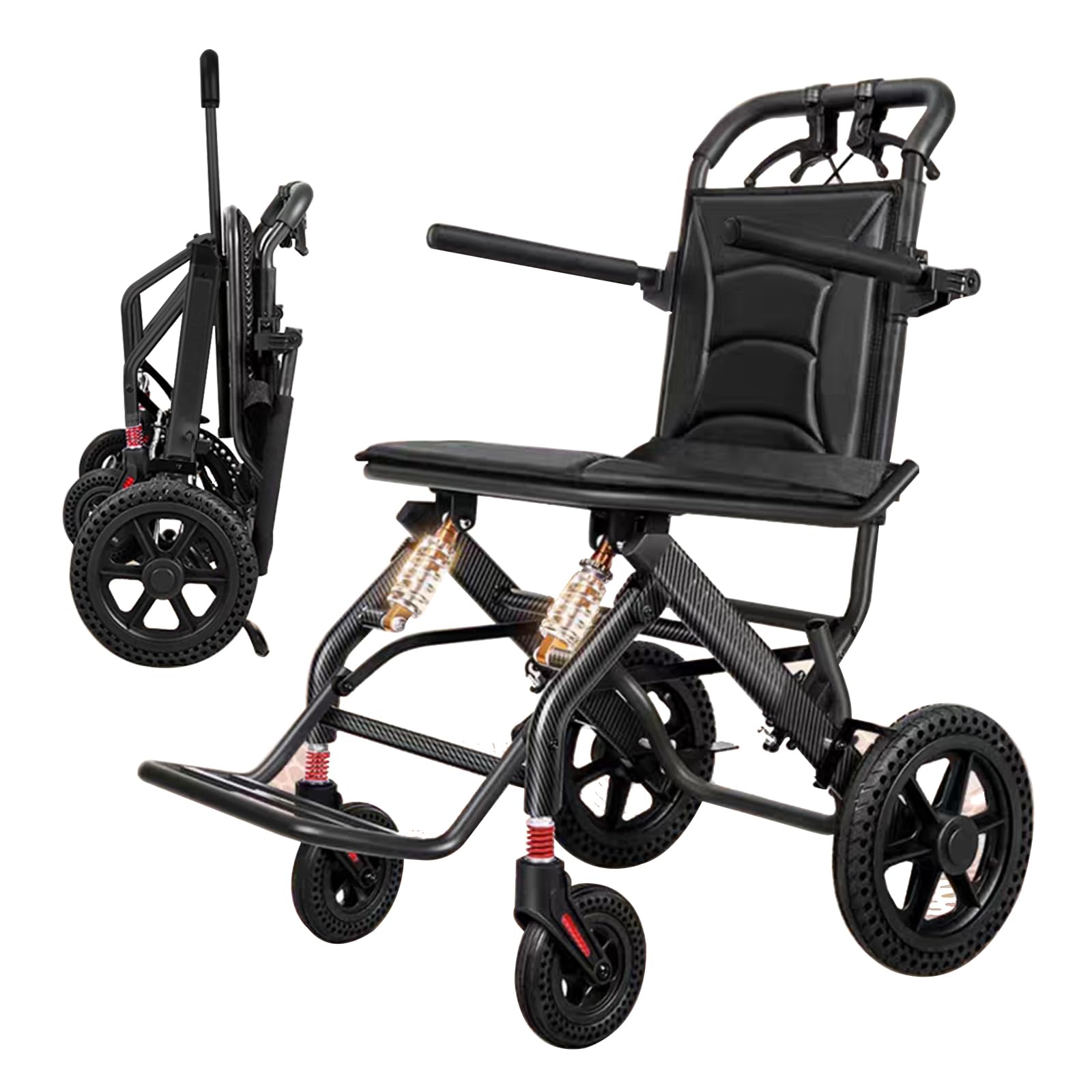 Sedia a Rotelle Pieghevole Leggera,Sedia a rotelle Pieghevole Super-Leggera da transito in Alluminio,Seduta 46 cm, Robusta e Trasportabile,Carrozzina per disabili(Seat Width 46cm/18.1in)