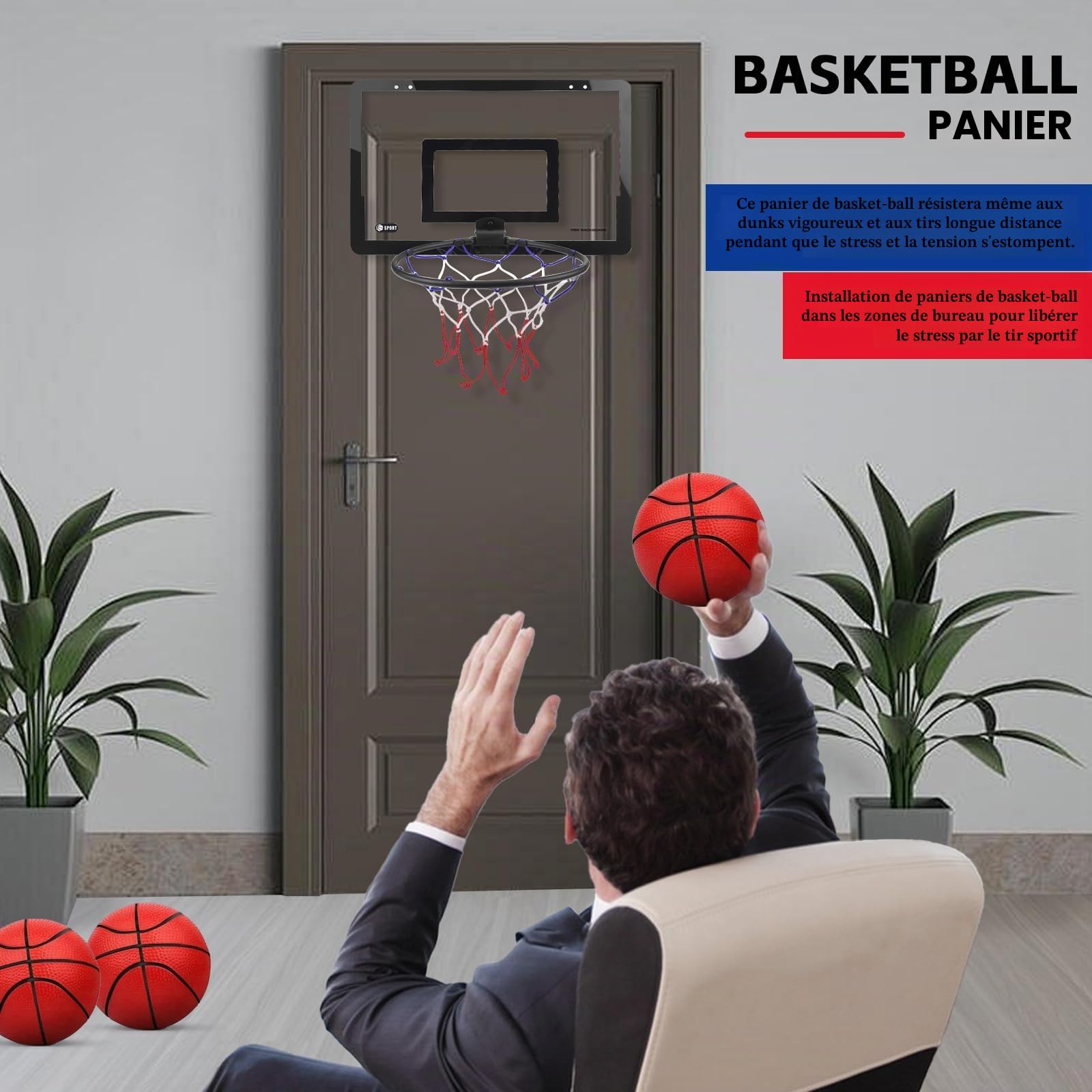 Mini Panier de Basket pour Enfants Basketball Hoop Portable Exterieur Interieur Mini Panier Basketball avec 4 Ballon et la Pompe Jouets Sport pour Porte Mur Monté et Chambre à Coucher, Bureau