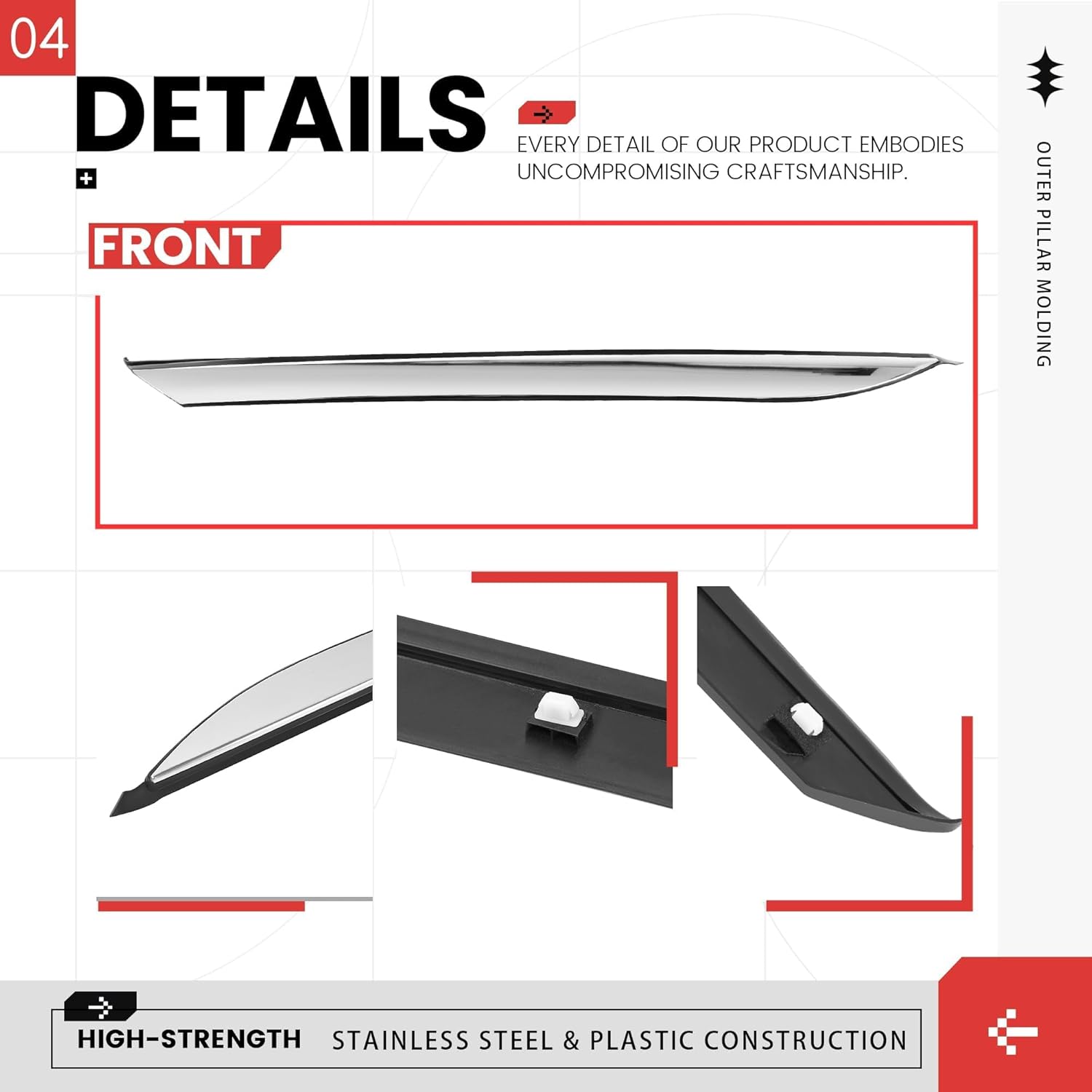 BALOCEO Rear Left Pillar Molding Compatible with 2011-2016 Kia Optima Replace for 878502T000 Driver Body Pillar Posts Trim Cover Plastic+Stainless Steel