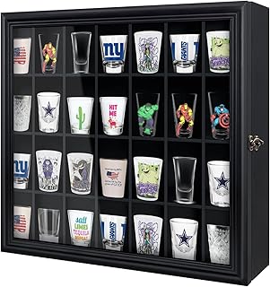 Shot Glass Display Cabinet Solid Wood - Large Display Case for Collectib...