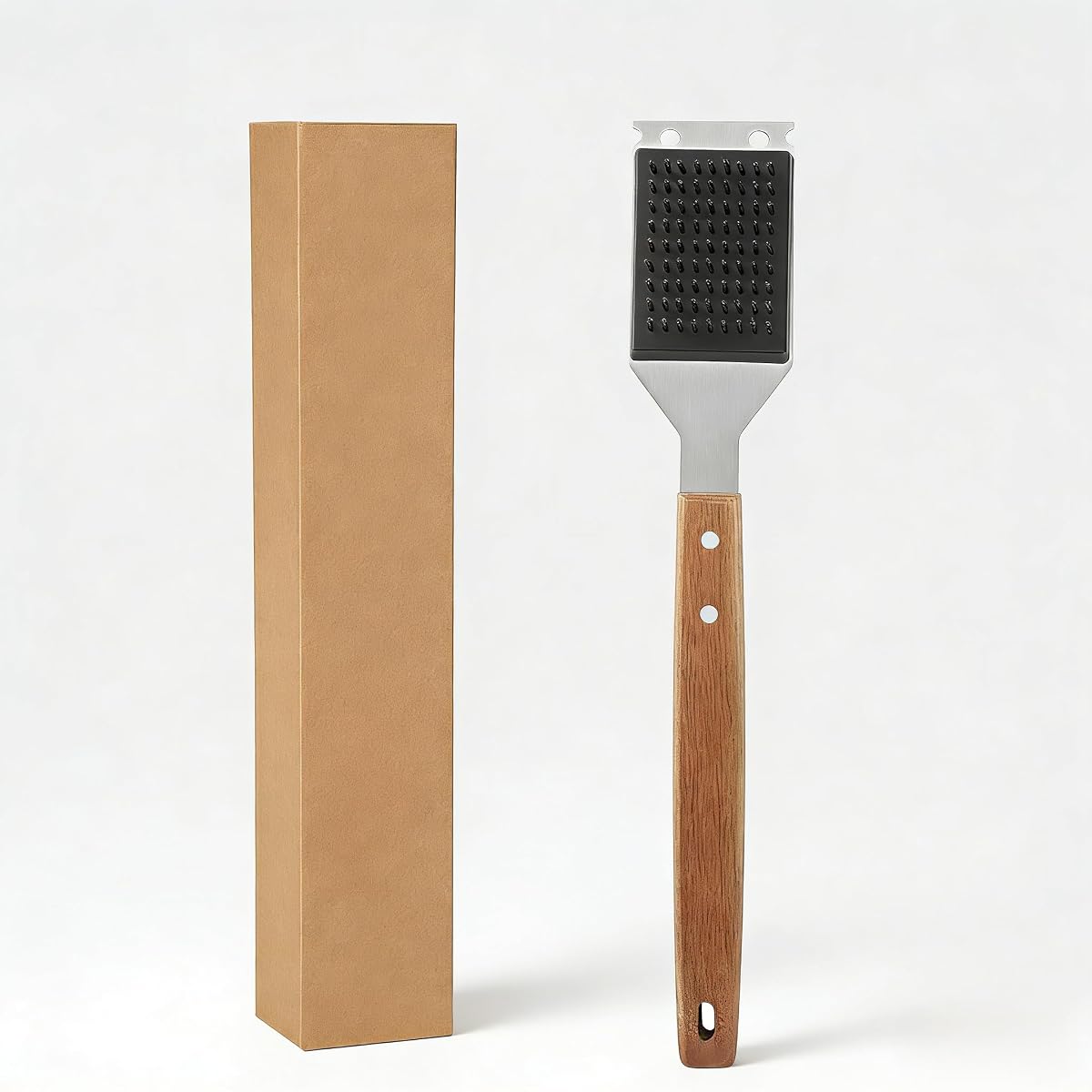 Grill Brush - Stainless Steel with Wood Handle - Heavy Duty Grill Brush for Outdoor Grill - Grilling Accessory for Gas/Charcoal/Cast Iron