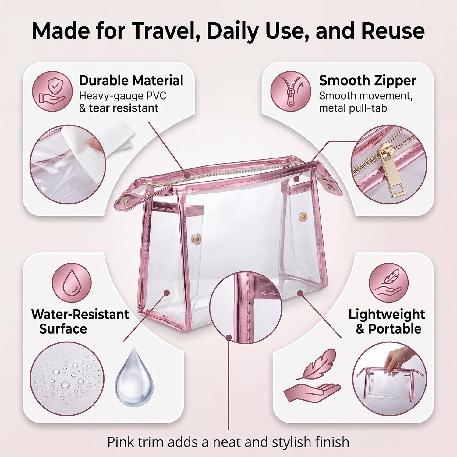 BESARME 10 Pcs Clear Makeup Bags Bulk with Zipper, Clear PVC Travel Toiletry Bag Iridescent Waterproof Cosmetic Bag for Women Party Favors Bachelorette Gifts for Bridesmaids