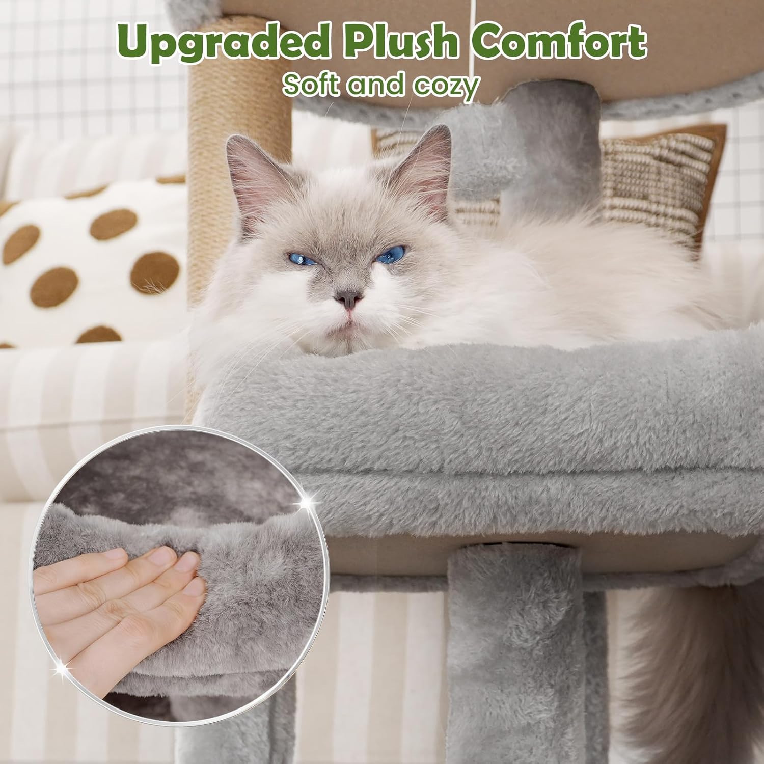 Cat Tree for Indoor Cats, 2-Tier Cat Tower with Padded Donut Beds, Stable Structure, Sisal Scratching Posts & Hanging Ball Toy, Modern Cat Furniture (Light Grey)